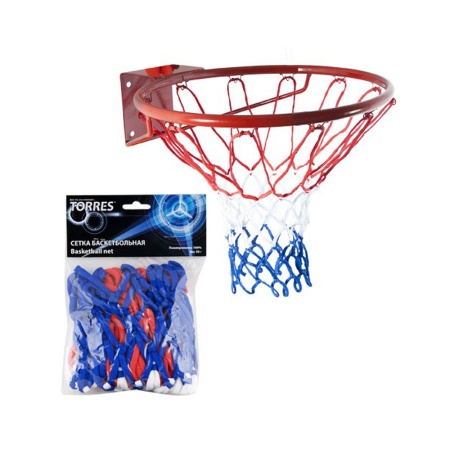 Купить Сетка баскетбольная Torres, нить 4 мм, бело-сине-красная в Белозерске 